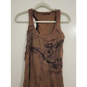 Salvage Brown Graphic Tank Top with Lace-Up Sides